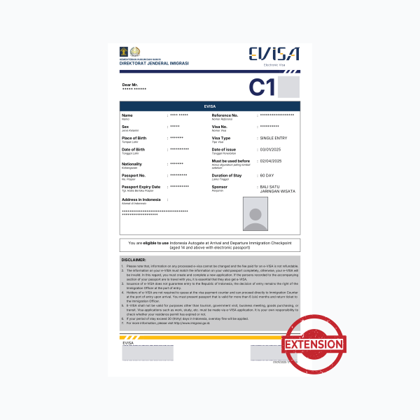 Single Entry Tourism Visa (C1) Extension